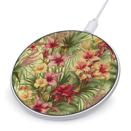 Tropical Palm Flower Wireless Charger Portable 10W Fast Wireless Charging Pad Compatible with Phone Ultra-Thin Charging Station Lightweight Charger Mat for Travel Home Office Desk