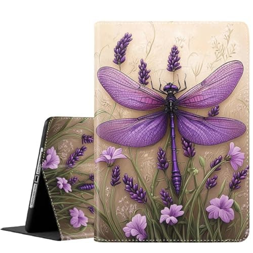 FDHHKJUKO Case for iPad 9.7 (2018/2017 Model, 6th/5th Generation), Slim Folding Stand Cover with Auto Wake/Sleep Fit iPad 9.7 Inch 2018/2017 ,Purple Dragonfly in Lavender