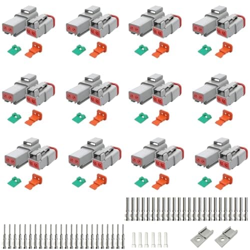 104PCS 2 Pin Way Deutsch DT Gray Connector 12 Set,Size 16 Stamped Contacts 14-20AWG Waterproof Electrical Wire Connector with Seal Plug for Truck, Off-Road Vehicles, Marine, Motorcycle Wiring