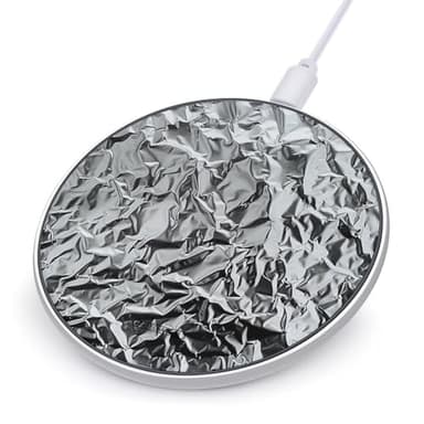 Textured Aluminum Foil Wireless Charger, 10W Qi-Certified Fast Wireless Charging Pad with USB Cable & LED Indicator Fashion Charger Mat Portable Charging Station for All Qi-Enabled Phones