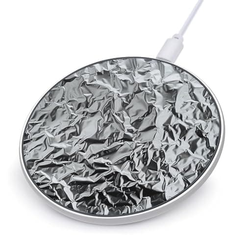 Textured Aluminum Foil Wireless Charger, 10W Qi-Certified Fast Wireless Charging Pad with USB Cable & LED Indicator Fashion Charger Mat Portable Charging Station for All Qi-Enabled Phones