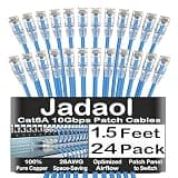 Jadaol Cat 6a / Cat 6 Ethernet Patch Cable 1.5ft 24-Pack, 10Gbps Slim 28AWG Cat6a LAN Network Cable, Snagless UTP Cat6 Patch Cables for Patch Panel, Switch, Server Rack, Data Center, 18inch Blue