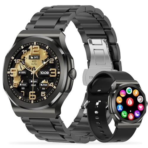 TAYSHILEY Unisex Smart Watch, Make/Answer Calls, 1.27 Inch Full Touch Screen, IP67 Waterproof, 100+ Sports Modes, Heart Rate & Sleep Monitoring, Compatible with Android & iOS (Black Steel Belt)
