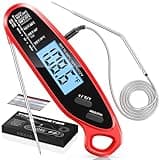 Vuwwey Instant Read Meat Thermometer Digital with Dual Probe, Food Thermometer for Cooking & Grilling, Large Backlit & Calibration, for Kitchen/Oven/Grill/Smoker/BBQ/Oil/Fry, Fathers Day Gift for Dad