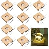 Olutacot 10 Pcs Wooden LED Display Bases Square Wood Display Lighted Bases for Glass Art LED Lighted Display Stand Bases for 3D Crystal Ball Room Office Home Decor