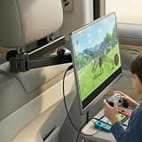 Heavy Duty Car Headrest Mount for 15.6" Portable Monitor, 2-in-1 VESA&Clip Tablet Holder for 4.7-20" Screens, Backseat Gaming Holder Compatible with Monitors, iPad, Stable Road Trip Stand for Kids