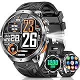 1.6" AMOLED Military Smart Watch for Men with 1200mAh Battery, 100+ Days Battery, Bluetooth Calling, LED Flashlight, IP68 Waterproof, 110+ Sports Modes, Heart Rate/SpO2/Sleep Monitor for Android & iOS