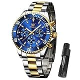 OLEVS Men Luxury Watches Dress Waterproof Mens Two Tone Gold and Silver with Blue Face Watch Stainless Steel Watches for Men Big Face Watches Quartz Reloj para Hombre Gift for Him Mens Watches