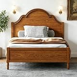 FHUKMZOI Full Size Solid Wood Bed Frame with Arched Headboard, Walnut Platform Bed, Modern Classic Wooden Bedroom Furniture Centerpiece with Wood Slats Support, No Noise, Easy Assembly (Walnut, Full)