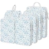 Lemoobolsa 6 Set Compression Packing Cubes, Suitcase Organizer, Lightweight Travel Essentials, Compression Bags For Travel Accessories Luggage Storage Set (6Pcs, Blue floral)
