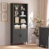 VASAGLE Liry Collection Farmhouse Bookshelf, 6-Tier Bookcase with Doors, Storage Cabinets, 24.8 x 10 x 70.7 inch, for Home Office, Living Room, Matte Black and Warm Brown ULBC134B101S