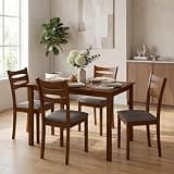 COSTWAY 5-Piece Dining Table Set for 4, Kitchen Table w/Upholstered Chairs