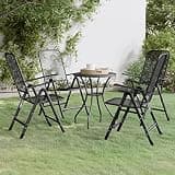 KLGBNCVE 5 Piece Patio Dining Set with Expanded Metal Mesh Chairs, Anthracite Folding Outdoor Chairs with 7-Position Adjustable Backrest, E-Coated Metal Garden Dining Set