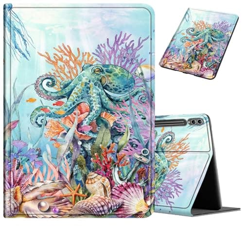 BVCLKJPOI Watercolor Octopus Sea Case for Samsung Galaxy Tab S10 FE/Galaxy Tab S10 Lite/Galaxy Tab S9 FE 10.9", Smart PU Leather Stand Cover with Soft TPU Back, Auto Sleep/Wake for Teens Kids