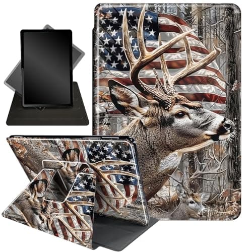 for iPad 9.7 Inch Case for iPad 6th/5th Generation Case 2018 2017(Model: A1893 A1954 A1822 A1823),360 Degree Rotating Stand Smart Protective Cover Case for iPad 9.7 2018/2017,USA Flag and Deer