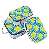 3 Set Packing Travel Organizer 100% Polyester Compression Bags For Travel, Yellow Flowers Blue Background (3 Set)