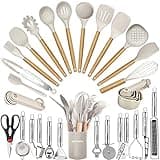 Kitchen Utensils Set- 35 PCs Cooking Utensils with Grater,Tongs, Spoon Spatula &Turner Made of Heat Resistant Food Grade Silicone and Wooden Handles Kitchen Gadgets Tools Set for Nonstick Cookware