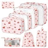 Packing Cubes for Travel,8 Set Luggage Organizer Bags with Mesh Top Panel, Lightweight Suitcase Organizers for Carry On, Family Vacation, Business Trip(Cherry Bows)