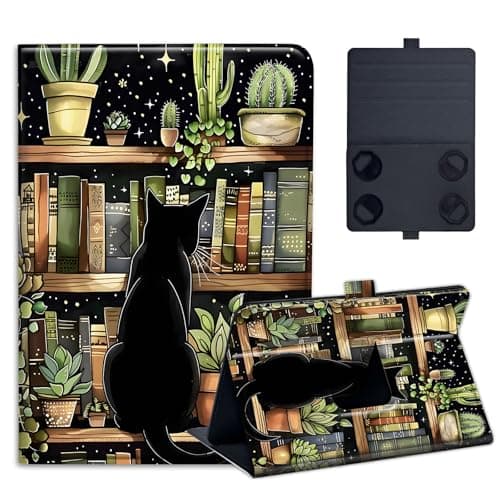 KUJKBFWJ Universal 9",9.7",10.1",10.2",10.5" Tablet Case,Protective Stand Folio Case for 9-10.5 Inch Tablet, Cover for iPad, Samsung, Others, Cat in Library
