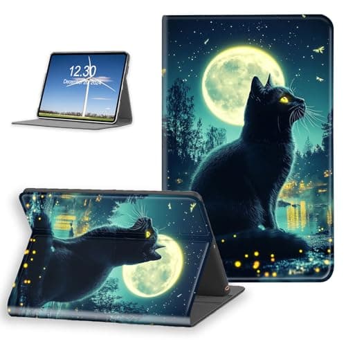 FQSXFIFN Case for 6" Kindle Paperwhite 4 (10th Generation 2018), PU Leather with Soft TPU Multiple Angles Stand Case for Kindle Paperwhite 4 10th, Auto Wake/Sleep Black Cat Moon Folio Cover