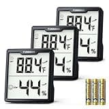 FUMMDUS 3 Pieces Digital Hygrometer Indoor Thermometer Humidity Meter with Accurate Temperature and Humidity Monitor for House, Baby Room, Office, Greenhouse, Cellar (Black)