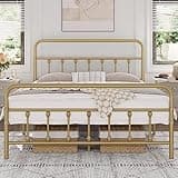 Yaheetech Classic Metal Platform Bed Frame Mattress Foundation with Victorian Style Iron-Art Headboard/Footboard/Under Bed Storage No Box Spring Needed Full Size Antique Gold