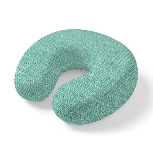 ZRNLTDGHK Neck Pillow Aqua Linen Texture Travel Pillow Memory Foam U Shaped Pillows, Modern Solid Color Theme Travel Neck Pillows for Airplane Car Office Home Sleeping Rest