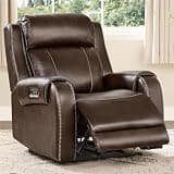 Leather Power Recliner Chair, Electric Wall Hugger Reclining Sofa with Adjustable Headrest and Massage, Living Room Recliner for Adults, USB C Charging Ports, Dark Brown