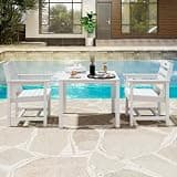 Domi HDPE Outdoor Dining Set, All-Weather Outdoor Dining Table Set of 3 with 2" Umbrella Hole, Outdoor Patio Dining Set for Garden, Poolside, Backyard, Deck, White