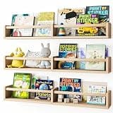 Fixwal Nursery Bookshelves, 32in Floating Bookshelves for Wall Set of 3, Wood Wall Mounted Floating Shelves for Baby Nursery Decor and Toys Storage (Natural Wood)