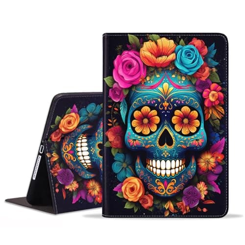 BXIKEOPIU for Samsung Galaxy Tab A9 Plus Case 11 Inch 2023 (Model: SM-X210/X216/X218), Slim PU Leather Stand Folio Cover with Auto Wake Sleep, Color Sugar Skull Flowers