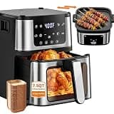 8-in-1 Dual Zone Air Fryer with Grill Pan, Digital Display, Dishwasher-Safe Basket, 400°F Max Temperature, Up to 25% Faster Cooking and Up to 95% Less Oil, Black