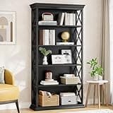 Tribesigns 6-Tier Bookcase, 71 Inches Industrial Bookshelves and Bookcases, Floor Standing 5 Shelf Display Storage Shelves Tall Bookcase for Home Office, Living Room, Bed Room, All Black