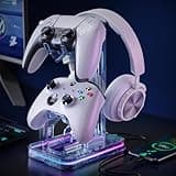 Luckit Gaming Headphones Stand, RGB Headset Stand with 2 USB Charging Ports, Dual Controller Holder with Light Modes, Earphone Hanger Accessories for Desktop Gamer