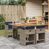 KLGBNCVE 5 Piece Garden Dining Set with Cushions, Foldable Poly Rattan Chairs and Acacia Wood Table for Patio