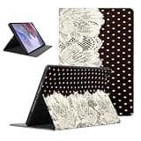 Lace White Polka Dots Collage Tablet Case for iPad 9th/8th/7th Gen 2021/2020/2019 10.2", Flower Lace Pattern Adjustable Protective Cases Flip PU Fashion Leather Stand Funda for Boy Girl
