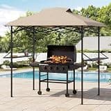 MOMOKOVA 8x5 Grill Gazebo,Pop Up Grill Canopy for BBQ and Backyard Patio with Dual Air Vents & Steel Frame,2 Side Shelves for Patio, Backyard and (Khaki)
