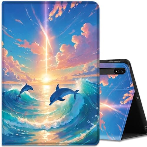 Case for Samsung Galaxy Tab S8 Plus 2022 /S7 FE 2021 /S7 Plus 2020 Case 12.4 Inch, Adjustable Stand with Automatic Sleep and Wake Function - Dolphins in The Moonlight