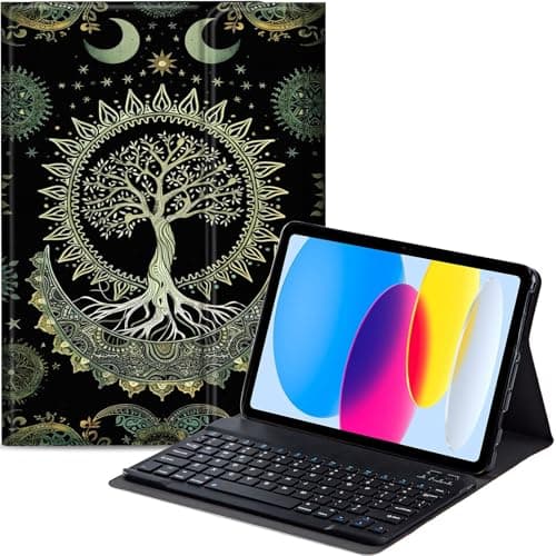 Qindaiwen Keyboard Case for iPad (A16) 11th/10th Generation (11/10.9 Inch, 2025/2022), Detachable Bluetooth Keyboard, Thin & Light Folio Cover, Tree with Roots