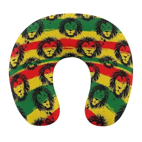 HEBVASS Unisex Travel Pillow U-Shaped Memory Foam Neck Support, Reggae Rasta Flag Lion U-Shape, Washable Airplane Car Nap Cushion