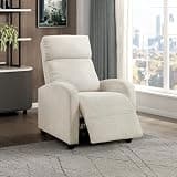 Lexicon Corduroy Pushback Recliner Chair Armchair Push Back Recliner, Solid Wood Frame and Metal Base, Easy Assembly Small Soft Single Sofa Accent Chair for Living Room/Office/Apartment, Beige