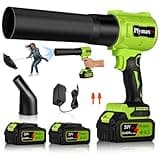 Plymax Cordless Leaf Blower, 800,000 RPM Electric Leaf Blower, Handheld Leaf Blower Cordless with 2×4.0Ah Batteries & Charger,Air Blower with 2-Speed Nozzles for Patio,Lawn Care,Dust,Snow & Car Drying