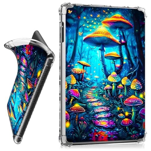 RWUTYTIUL for 7" Kindle Paperwhite 6(12th Generation 2024/2025) E-Reader Clear Tablet Case, Transparent Shockproof Protective Shell Lightweight TPU Accessories Cover Women Man, Blue Forest Mushroom