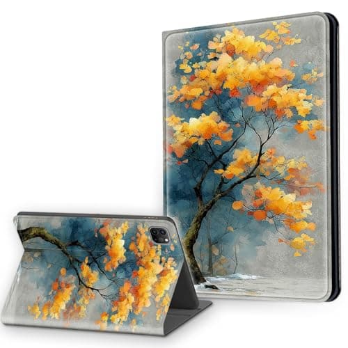 Case for iPad Air 13 Inch (M3/M2, 2025/2024) & iPad Pro 12.9 6th/5th/4th Gen, Multi-Angle Viewing Leather Smart Stand Back Cover with Auto Sleep Wake, Autumn Tree