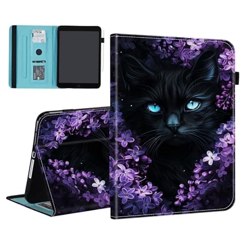 BFUKVOU Case for iPad Air 13 Inch M3/M2 (2025/2024) & iPad Pro 12.9 Inch 6th/5th/4th/3rd Gen 2022/2021/2020/2018,Card Slot PU Leather TPU Case Pen Holder Auto Wake Sleep,Cute Flower Cat
