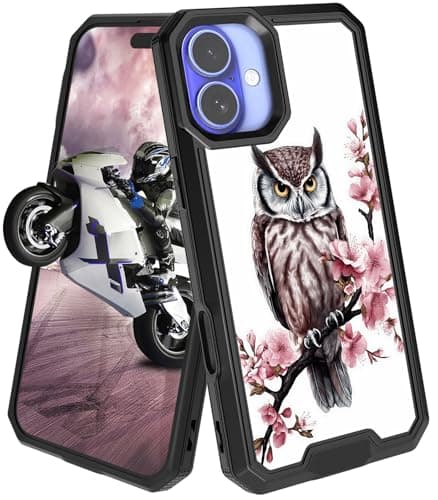 GFRGTFHYT for iPhone 16 Phone Case 6.1" Dual Layer Hybrid Art Owl Design for Women Men Heavy Duty Shockproof 2 in 1 Hard PC & Soft TPU Silicone Protective Cover Case for iPhone 16 2024