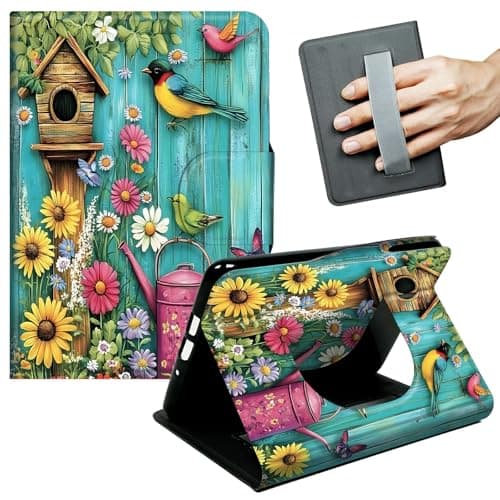 JANENFNA Case for Kindle Scribe (10.2", 1st Gen, 2022/2024 Release) - Slim Smart Cover with Hand Strap & Auto Wake/Sleep, Garden Birds