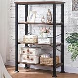 HOMBAZAAR 4 Tier Bookshelf,Rustic Brown Industrial Book Shelf,Engineered Wood and Metal Deep Bookcases,Low Shelf Bookcase for Living Room,Office,Bedroom and Kitchen