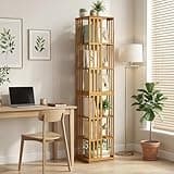 ZeHuoGe 360° Rotating Bookshelf, 6 Tier Bamboo Bookcase with Stable Base, Freestanding Storage Organizer, Vertical Space-Saving Book Display Rack for Living Room Home Office Small Space