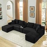 127" U-Shaped Cloud Sectional Couch, Front Facing Modular Compressed Boneless Sectional Sofa with Chaise Lounges and Console, Plush Corduroy Boneless Symmetrical Sofa